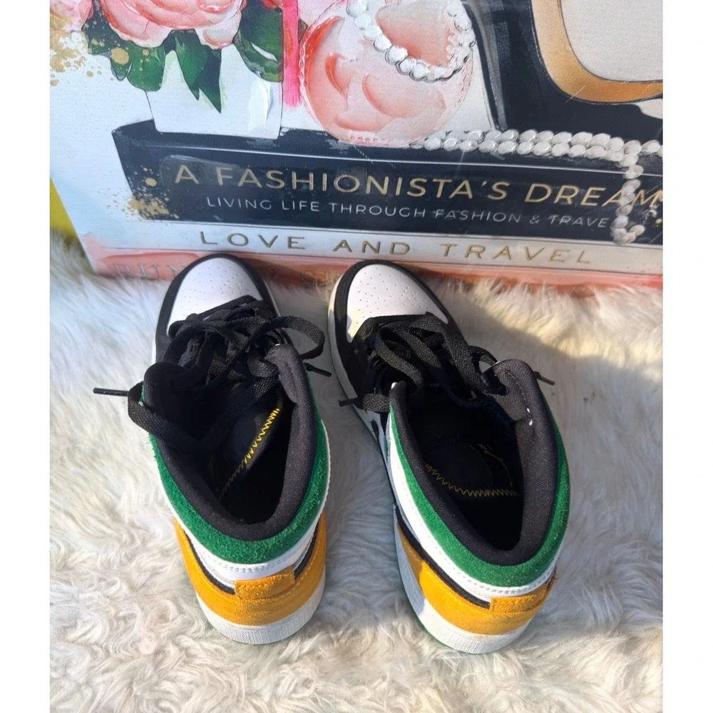Nike Air Jordan 1 Mid SE GS Brazil White Green Yellow BQ6931-101 Womens 7